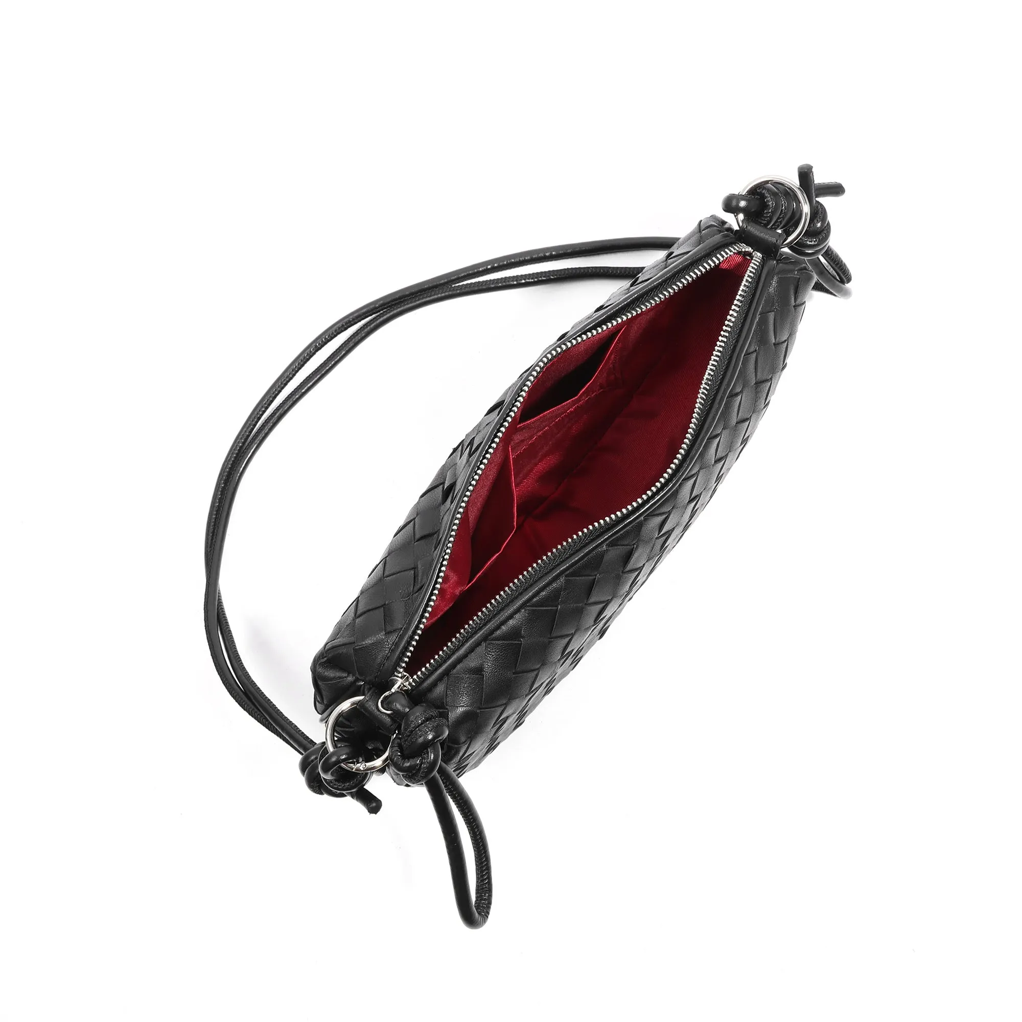 Woven & Braided Leather Half-Moon Crossbody Bag