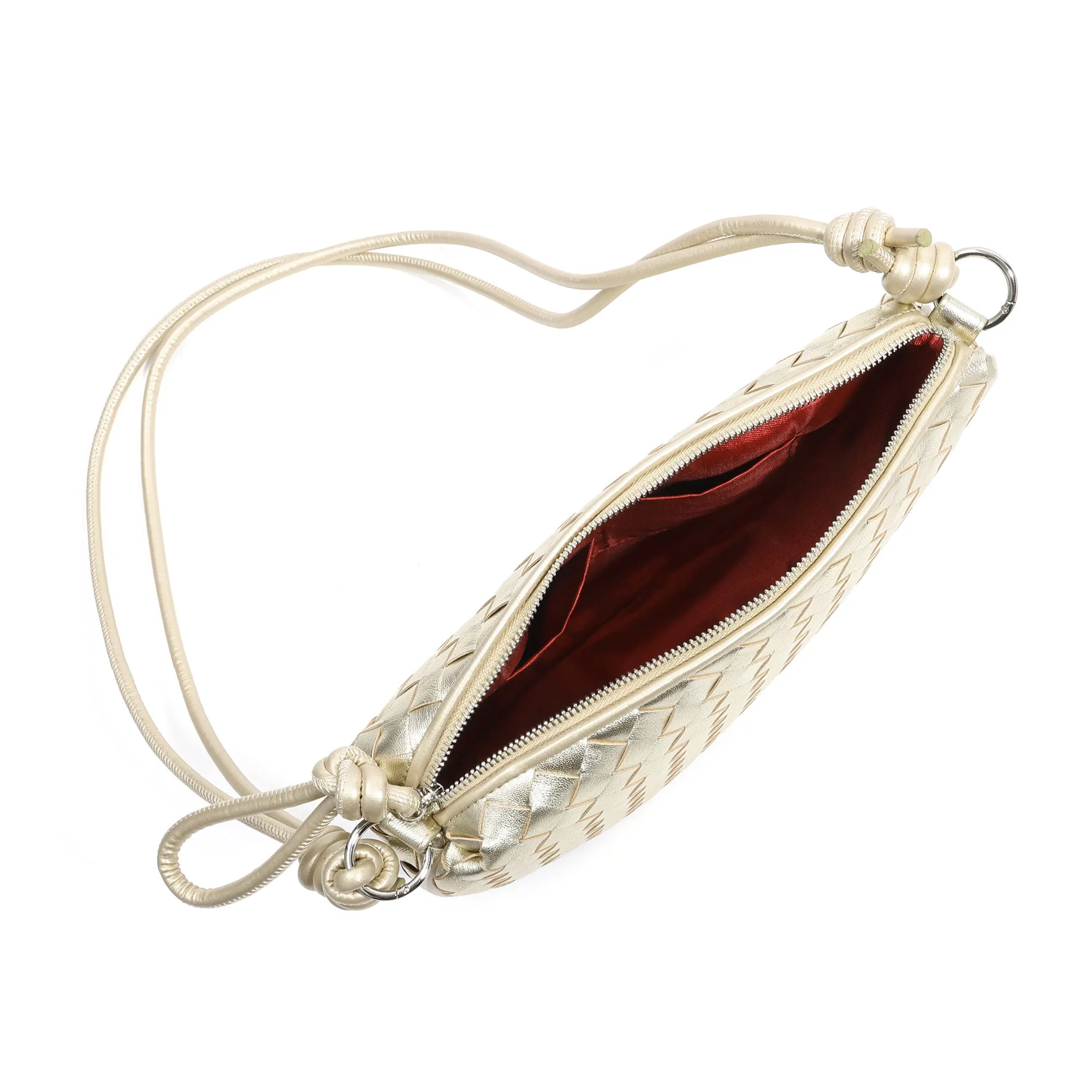 Woven & Braided Leather Half-Moon Crossbody Bag