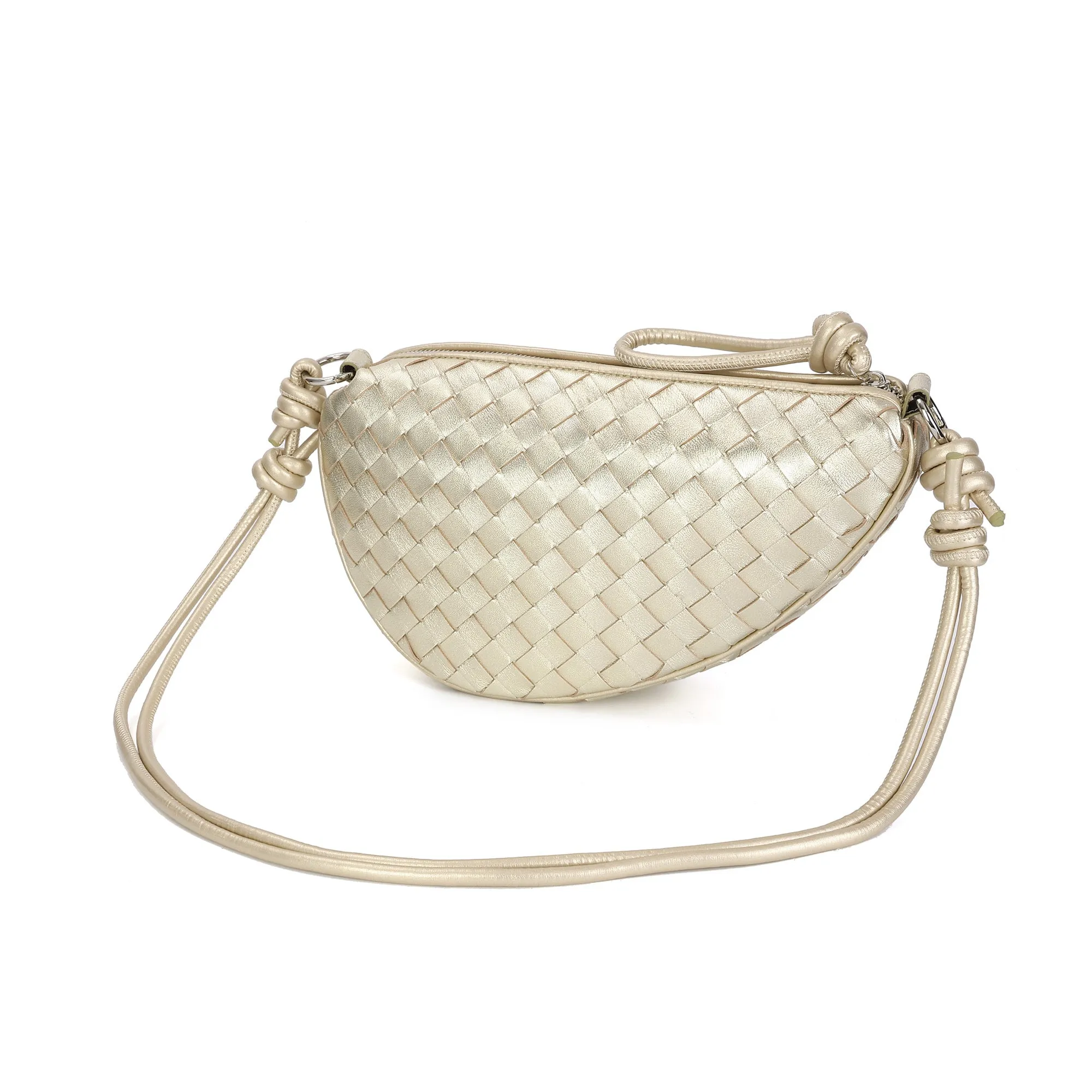 Woven & Braided Leather Half-Moon Crossbody Bag