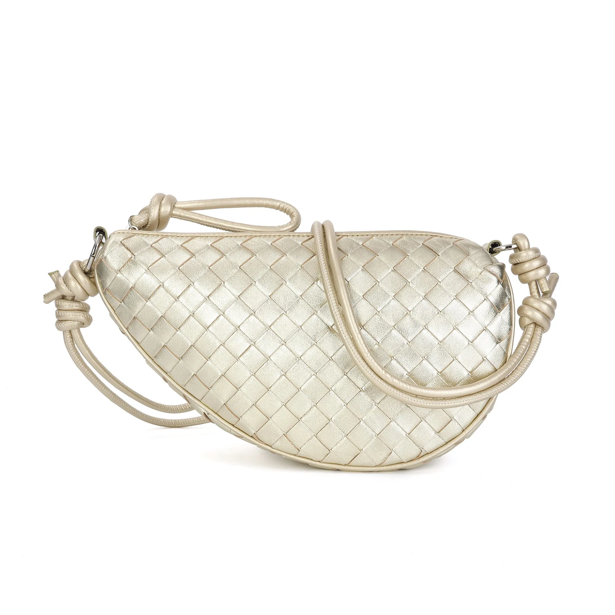 Woven & Braided Leather Half-Moon Crossbody Bag
