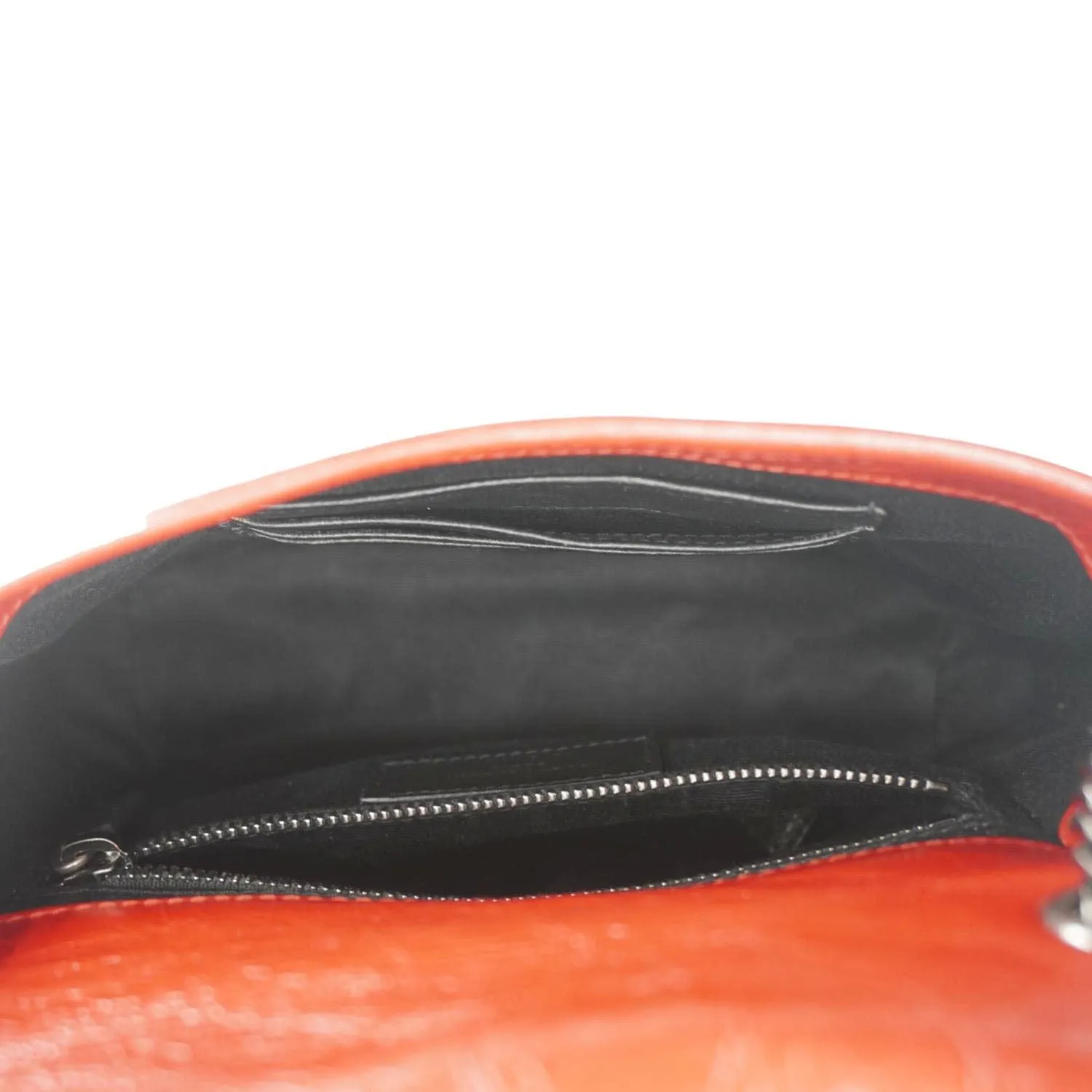 YVES SAINT LAURENT Niki Crinkled Leather Chain Wallet Crossbody Bag Red