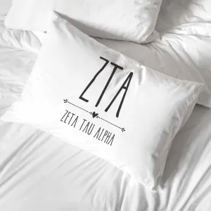 Zeta Tau Alpha Boho Greek Letters and Name Pillowcase
