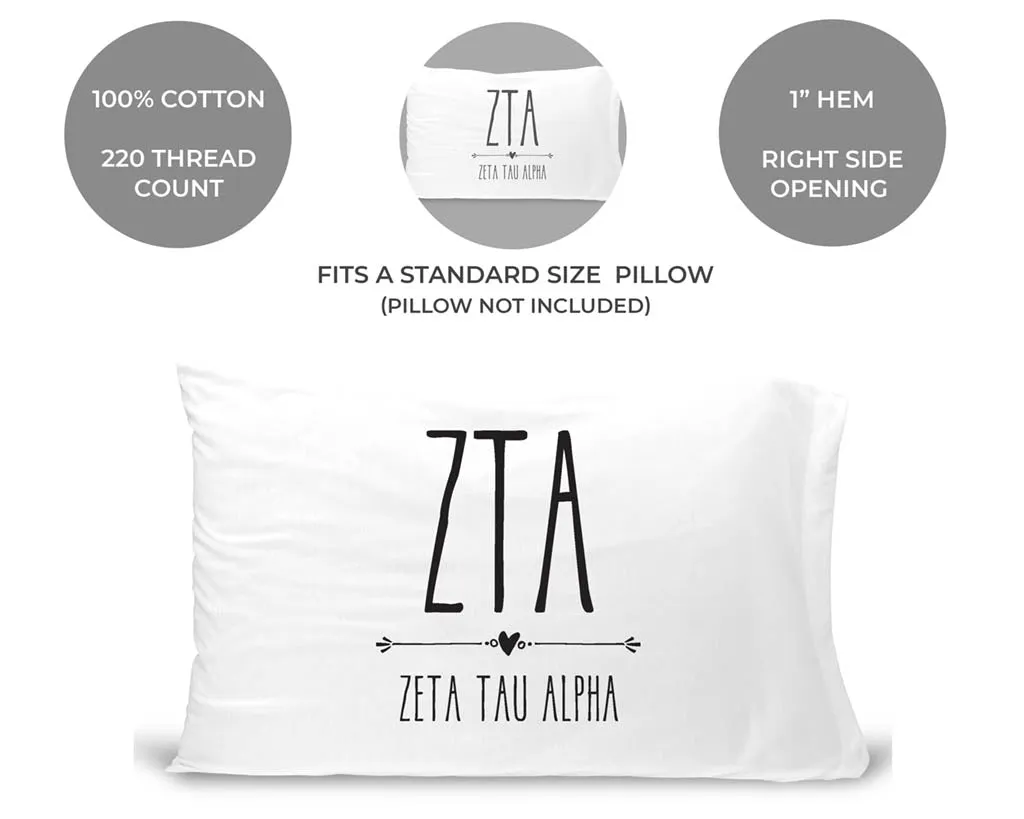 Zeta Tau Alpha Boho Greek Letters and Name Pillowcase
